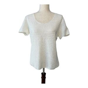 Armani Collezioni Ivory Stretch Textured Short-Sleeve Top Size 10